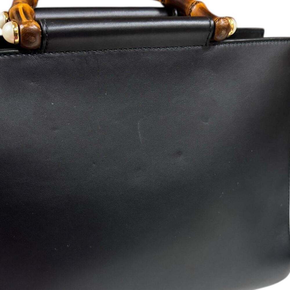 GUCCI Authentic Black Leather Bamboo Shoulder Bag - Picture 9 of 12